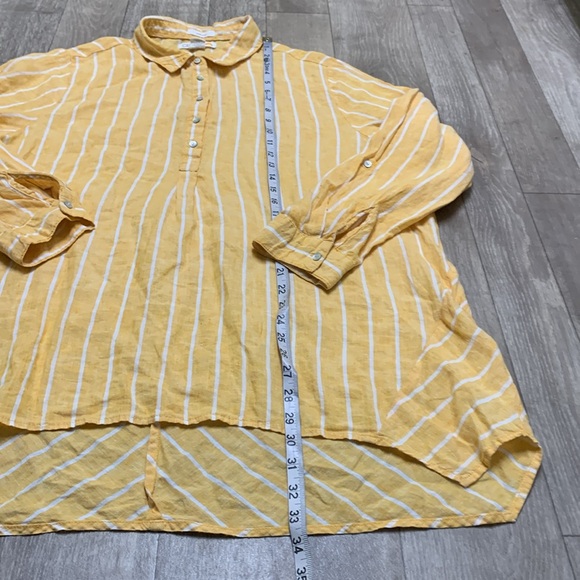 Womens C & C California 100% Linen Stripe‎ Pullover Long Sleeve Top Shirt - Picture 4 of 6